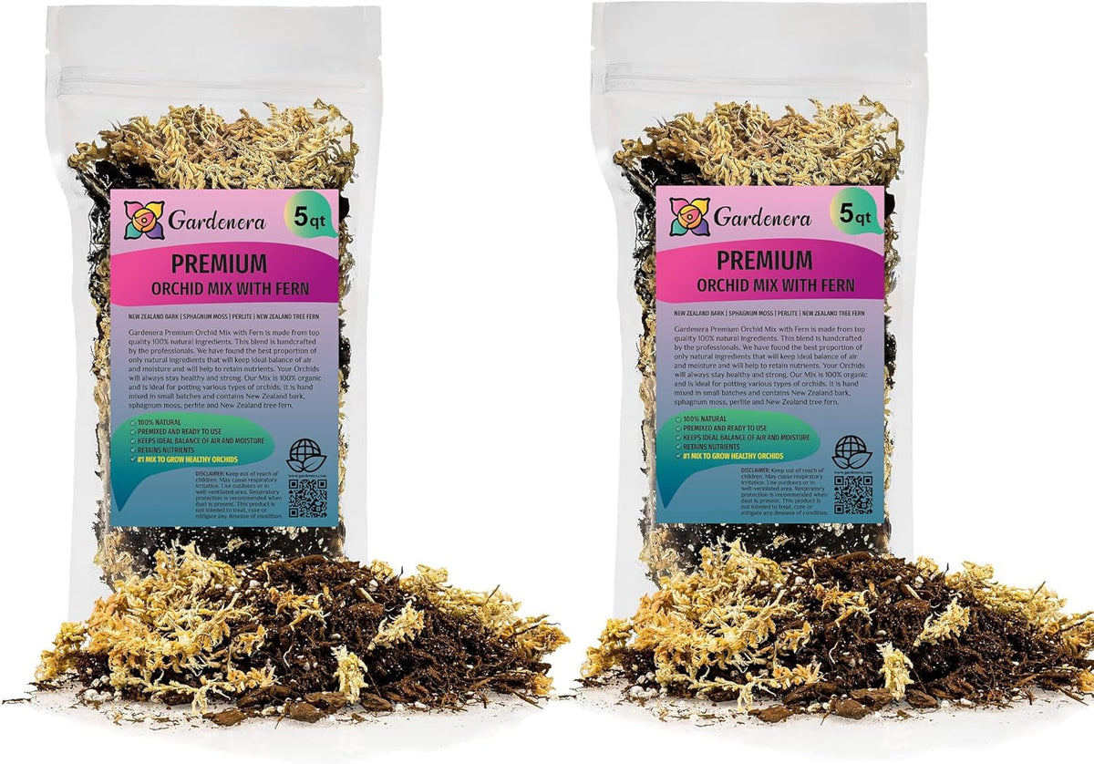 Gardenera Premium Orchid Mix by GARDENERA - 10 Quart - Fern + New Zealand Pine Bark + Sphagnum Moss