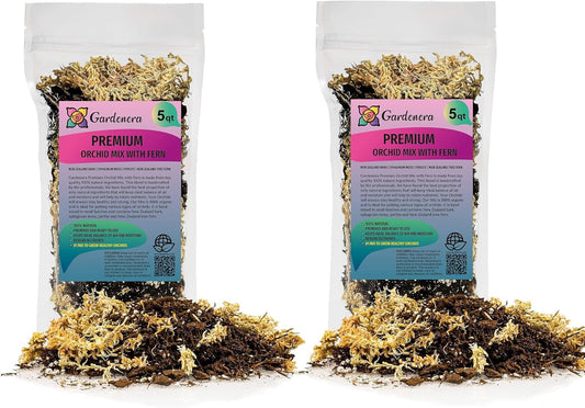 Gardenera Premium Orchid Mix by GARDENERA - 10 Quart - Fern + New Zealand Pine Bark + Sphagnum Moss