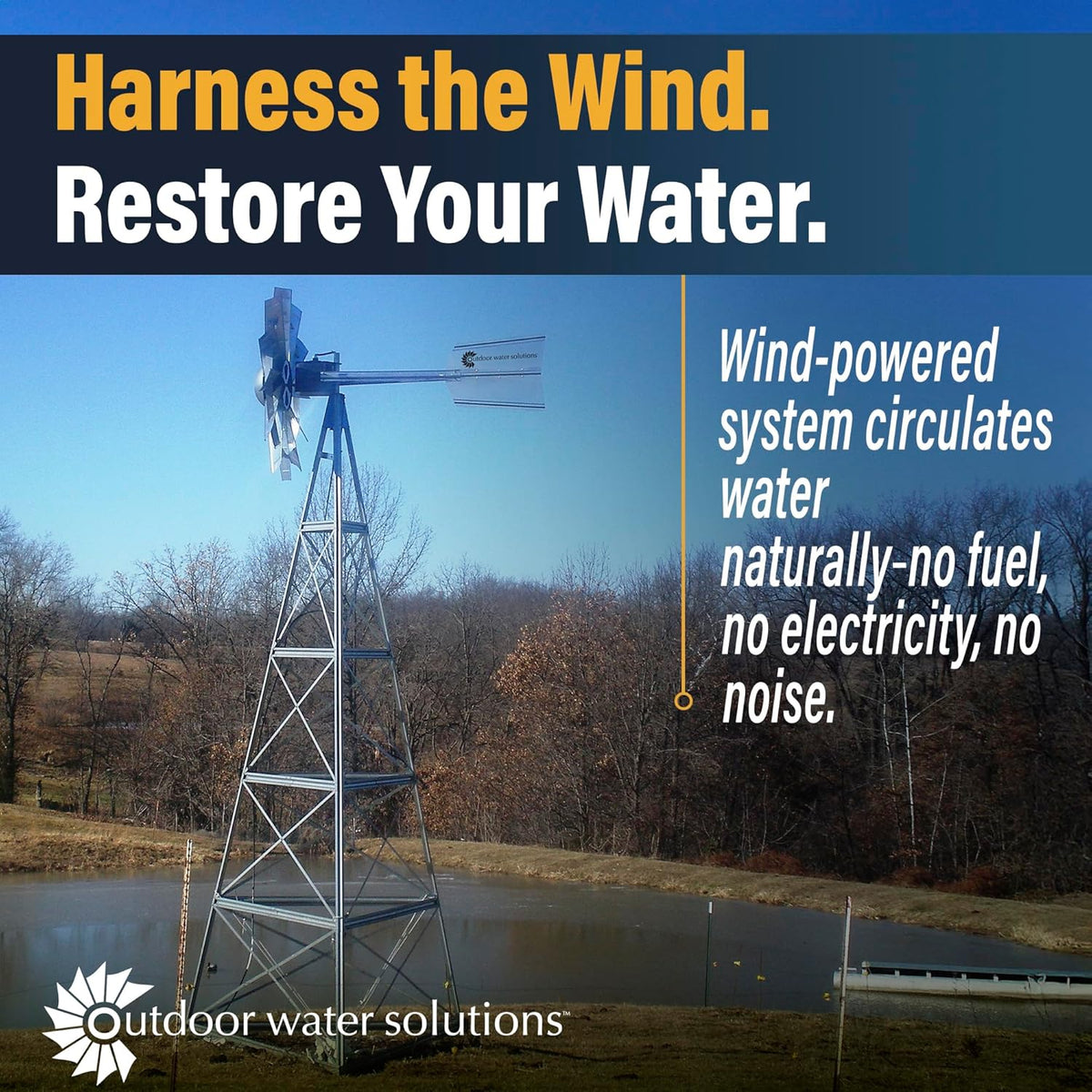 Outdoor Water Solutions AWS0011 12-Foot Windmill Pond Aerator – Galvanized 3-Legged Aeration System