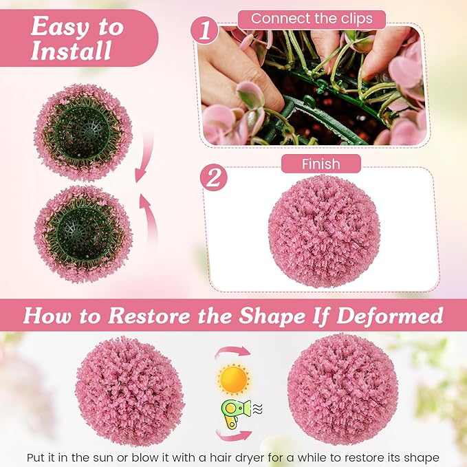 Goplus 17.5 Inch Topiary Balls Artificial Outdoor Set of 2, Faux Pink Eucalyptus Decorative Balls