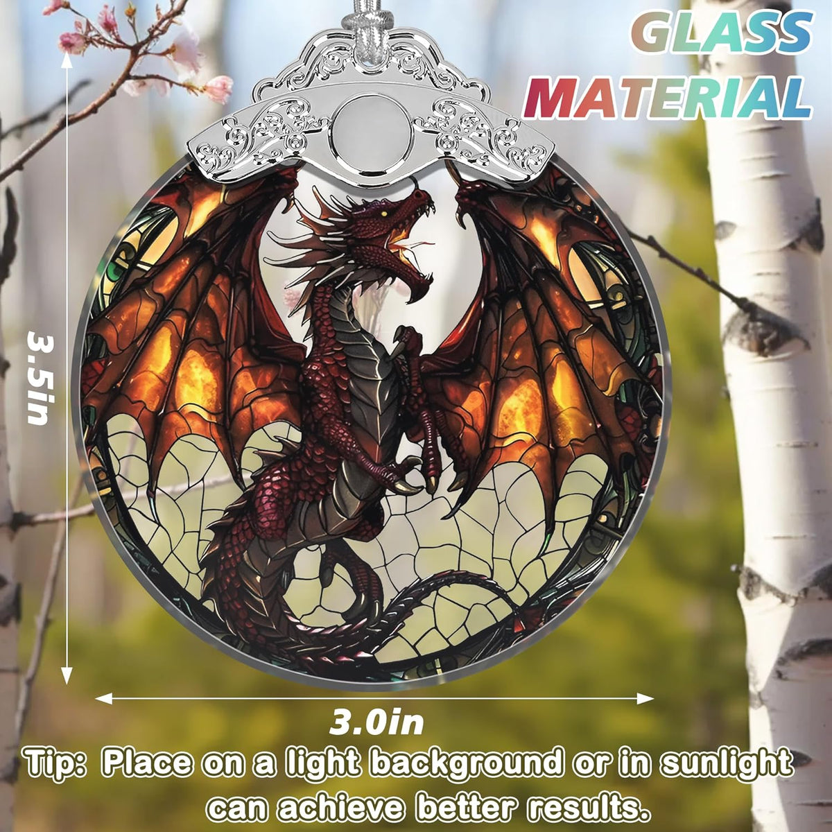 Stained Glass Flying Dragon Christmas Ornament - Holiday Home Decor - Tree Decoration - Gift