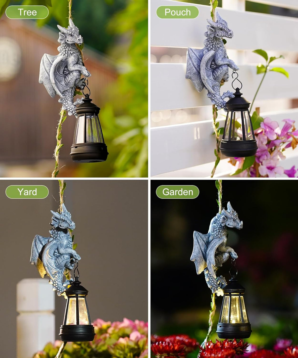 Nacome Dragon Outdoor Statues for Garden: Outside Hanging Climbing Sculptures with Lantern Decor
