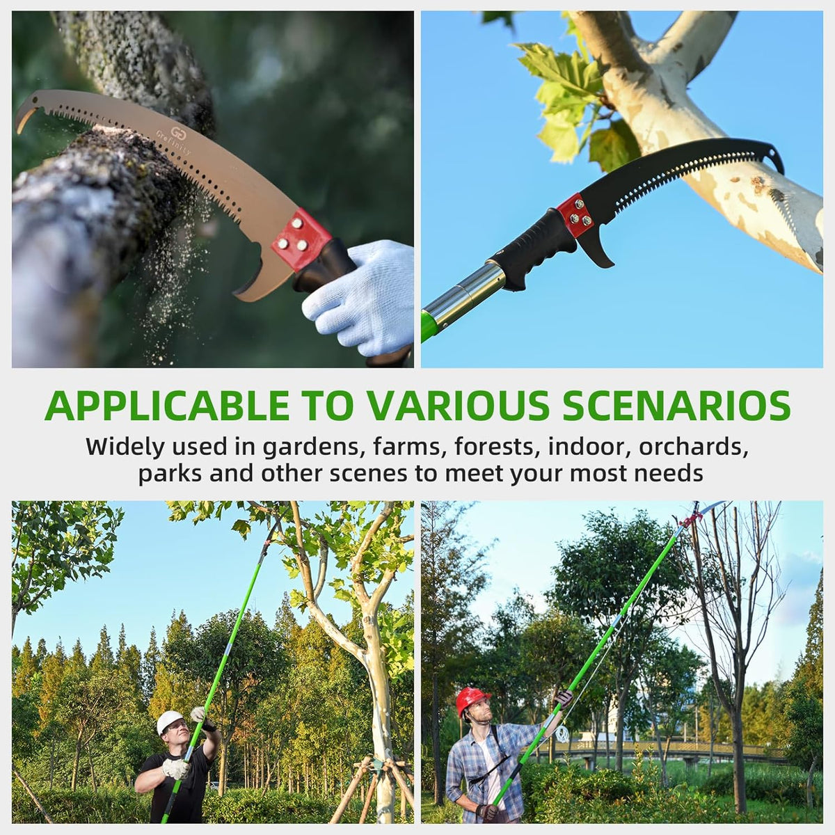 27FT Manual Pole Saw, Tree Branch Trimmer with 8-Section Fiberglass Handle, Sharp Steel Blade and