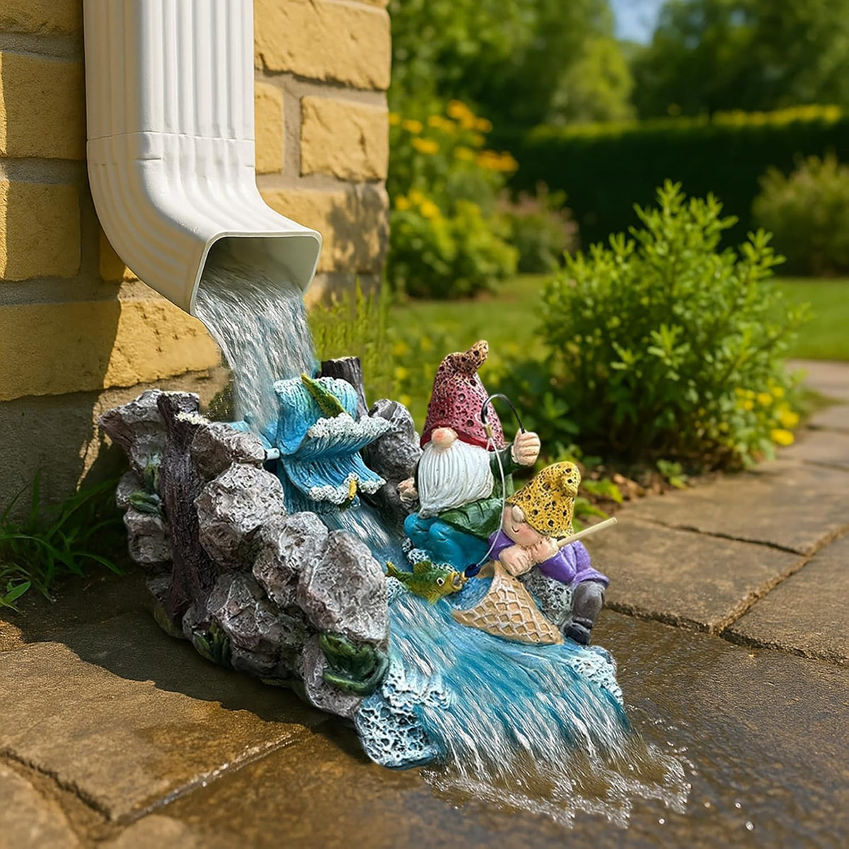 Gollum Splash Block – Decorative Resin Downspout Diverter & Water Feature, 11.4” x 6.3” x 6.9”