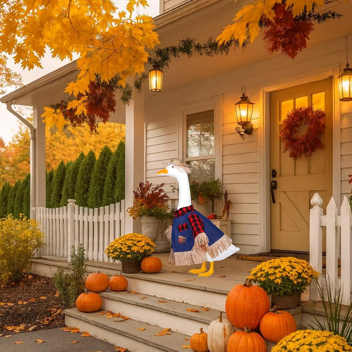Scarecrow Goose Outfits Halloween Porch Goose Costume for 23inch Thankgiving Geese Clothes Fall