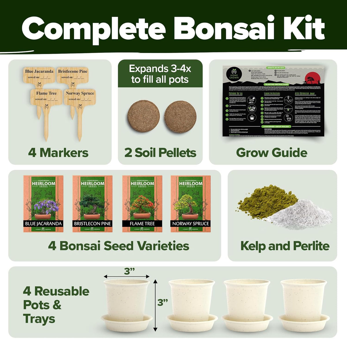 Bonsai Tree Kit 𝗨𝗦𝗔 Gifts for Men & Women - Grow 4 Bonsai Trees - Unique Gardening Crafts for