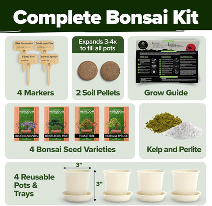 Bonsai Tree Kit 𝗨𝗦𝗔 Gifts for Men & Women - Grow 4 Bonsai Trees - Unique Gardening Crafts for