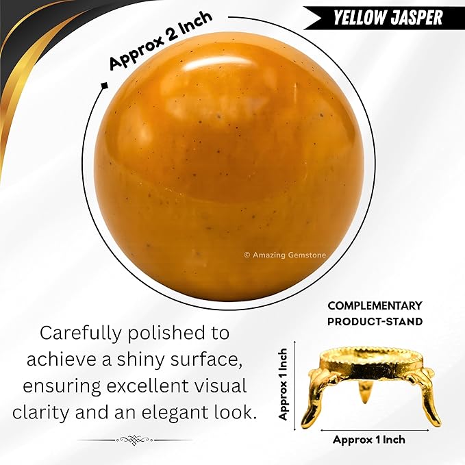 Amazing Gemstone Yellow Jasper Crystal Ball with Stand - 2 Inches Crystal Sphere Meditation Balls