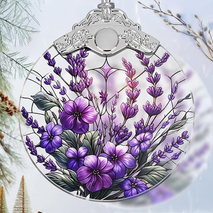 Charming Bauhinia & Violets Stained Glass Orament - Christmas Ornament - Christmas Decorations for