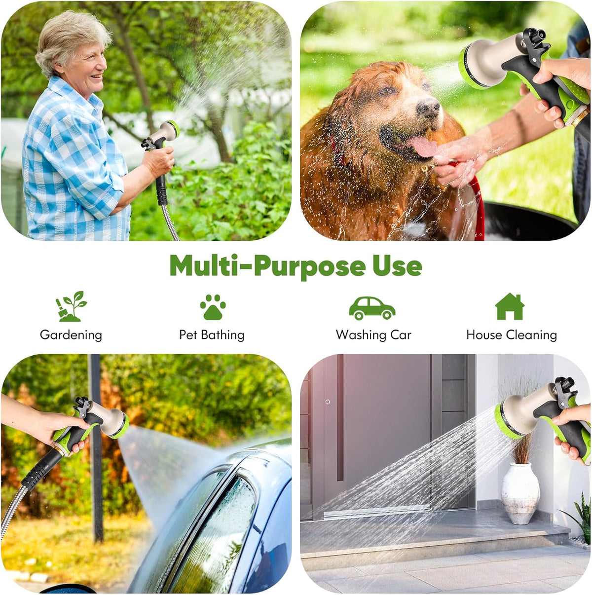 Garden Hose 50 ft, Stainless Steel Water Hose with 10 Function Nozzle Flexible, Heavy Duty