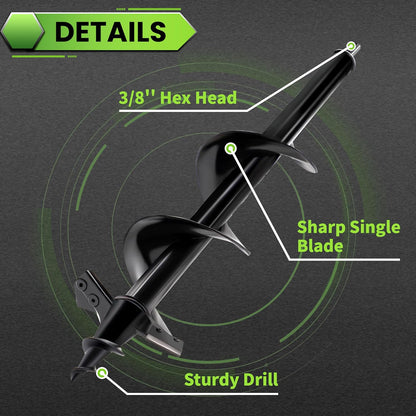 SYITCUN Auger Drill Bit for Planting - 4"X16" Heavy-Duty Auger Post Hole Digger for Fence - 3/8"
