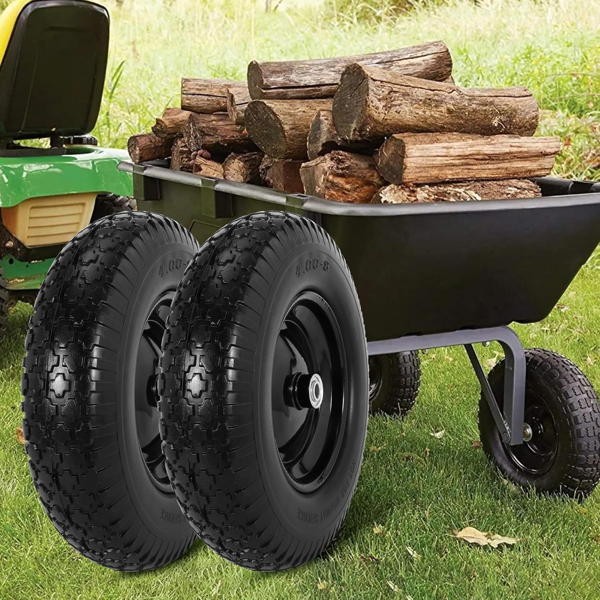 16" Flat Free Wheelbarrow Tires, 4.80/4.00-8" Flat-Free Solid Tire with 5/8" Axle Bore Hole for