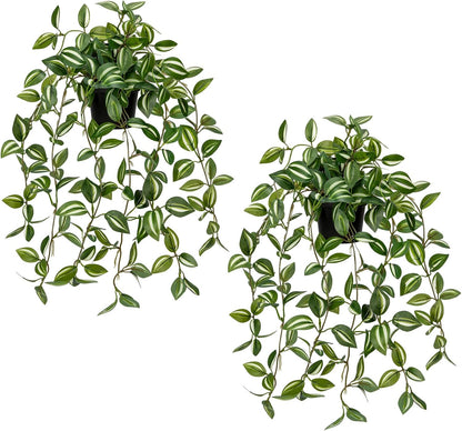 2 Pack Fake Hanging Plants for Shelf in Back Pot, Small Artificial Hanging Ivy Vine Plants Indoor