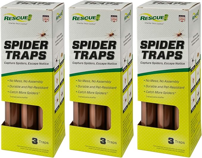 RESCUE! Spider Traps – Catches Brown Recluse, Hobo Spiders, Black Widows & Wolf Spiders - 3 Pack (9