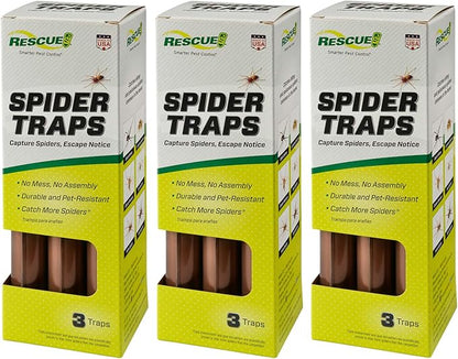 RESCUE! Spider Traps – Catches Brown Recluse, Hobo Spiders, Black Widows & Wolf Spiders - 3 Pack (9