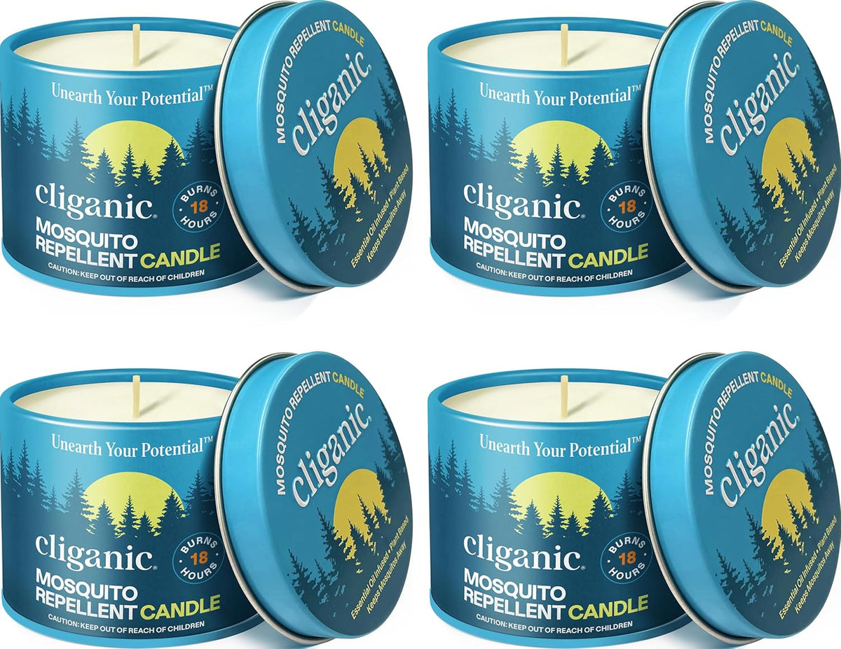 Cliganic Natural Mosquito Repellent Candle (Pack of 4) | Citronella, DEET Free, Essential Oil