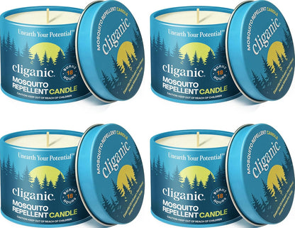 Cliganic Natural Mosquito Repellent Candle (Pack of 4) | Citronella, DEET Free, Essential Oil