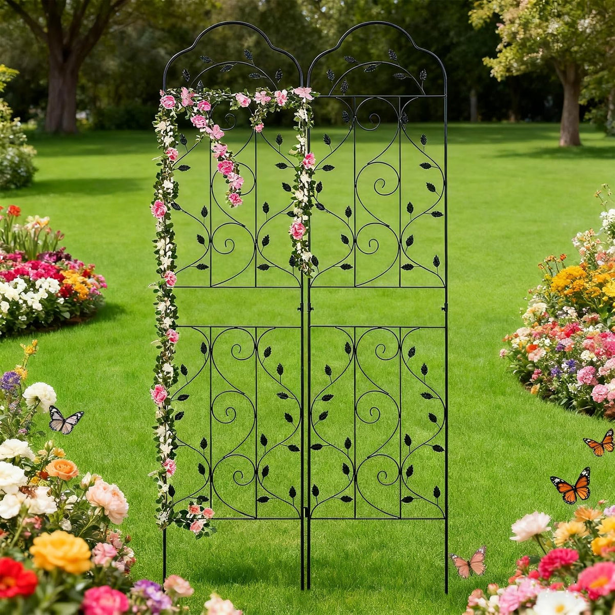 hogardeck Metal 84 * 19 Garden Trellis 2-Packs for Climbing Plants Flowers Vegetables Planting