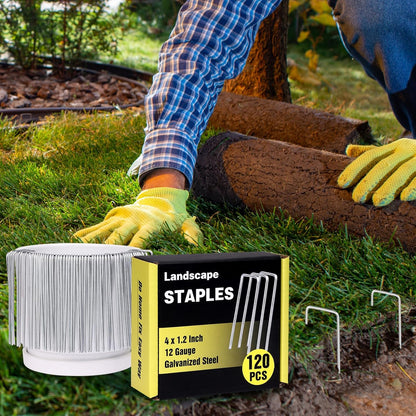 HongWay 120 Pack 4 Inch Landscape Garden Staples, Garden Stakes Galvanized 12 Gauge SOD Ground