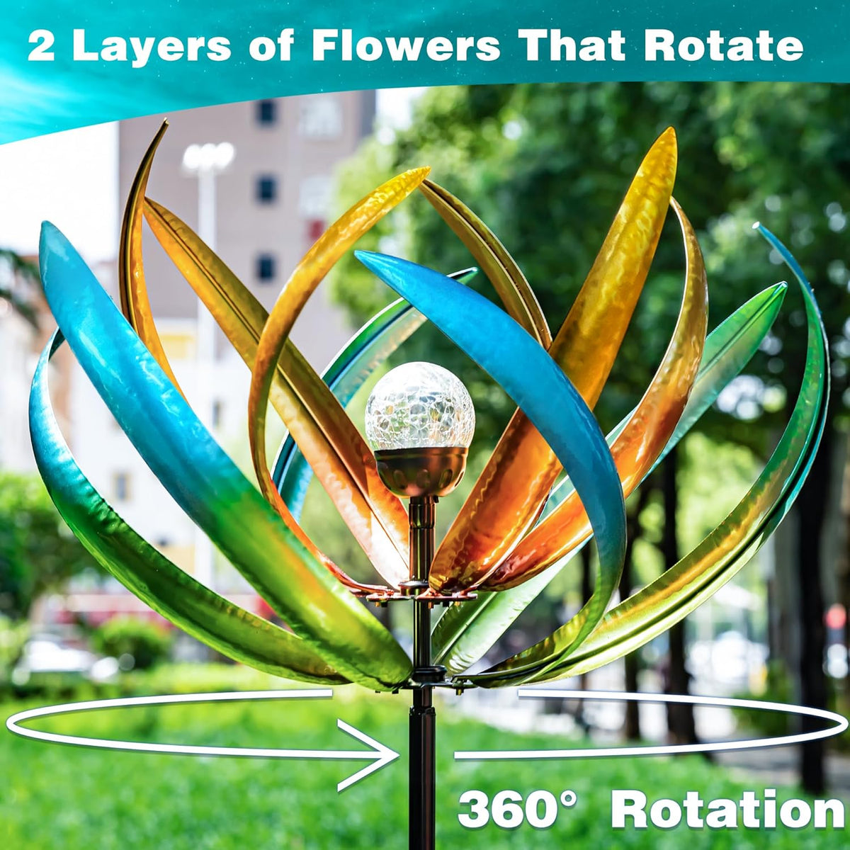 82" Vibrant Multicolor Solar Tulip Large Wind Spinner - Outdoor Garden Decor with Auto-Illuminated