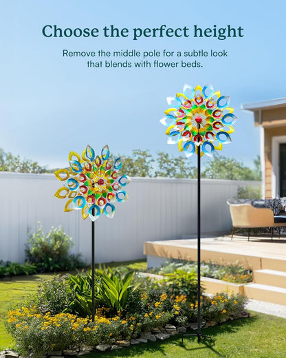 Yard Garden Wind Spinners with Stake - Large Outdoor Metal Wind Spinners, Lawn Yard Art Garden