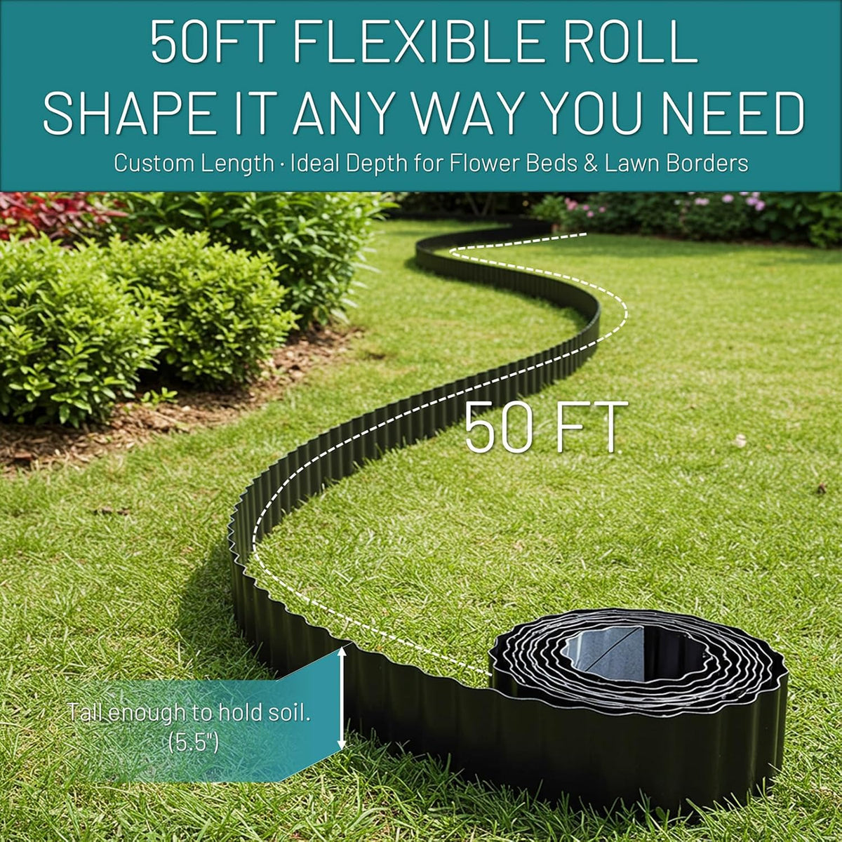 50FT Black Corrugated Metal Landscape Edging – Flexible & Rustproof Garden Edging Border