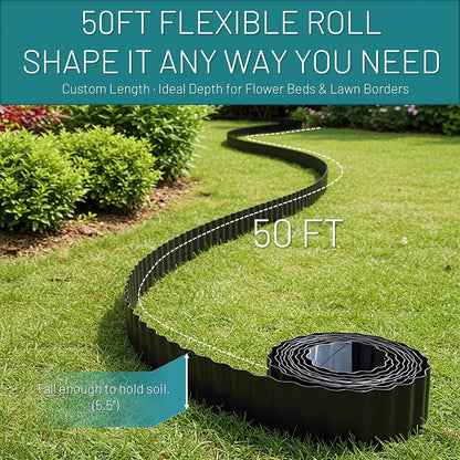 50FT Black Corrugated Metal Landscape Edging – Flexible & Rustproof Garden Edging Border