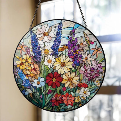 Colorful Wildflowers Suncatcher -7.9 in Stained Glass Window Hanging Sun Catcher Garden Decor