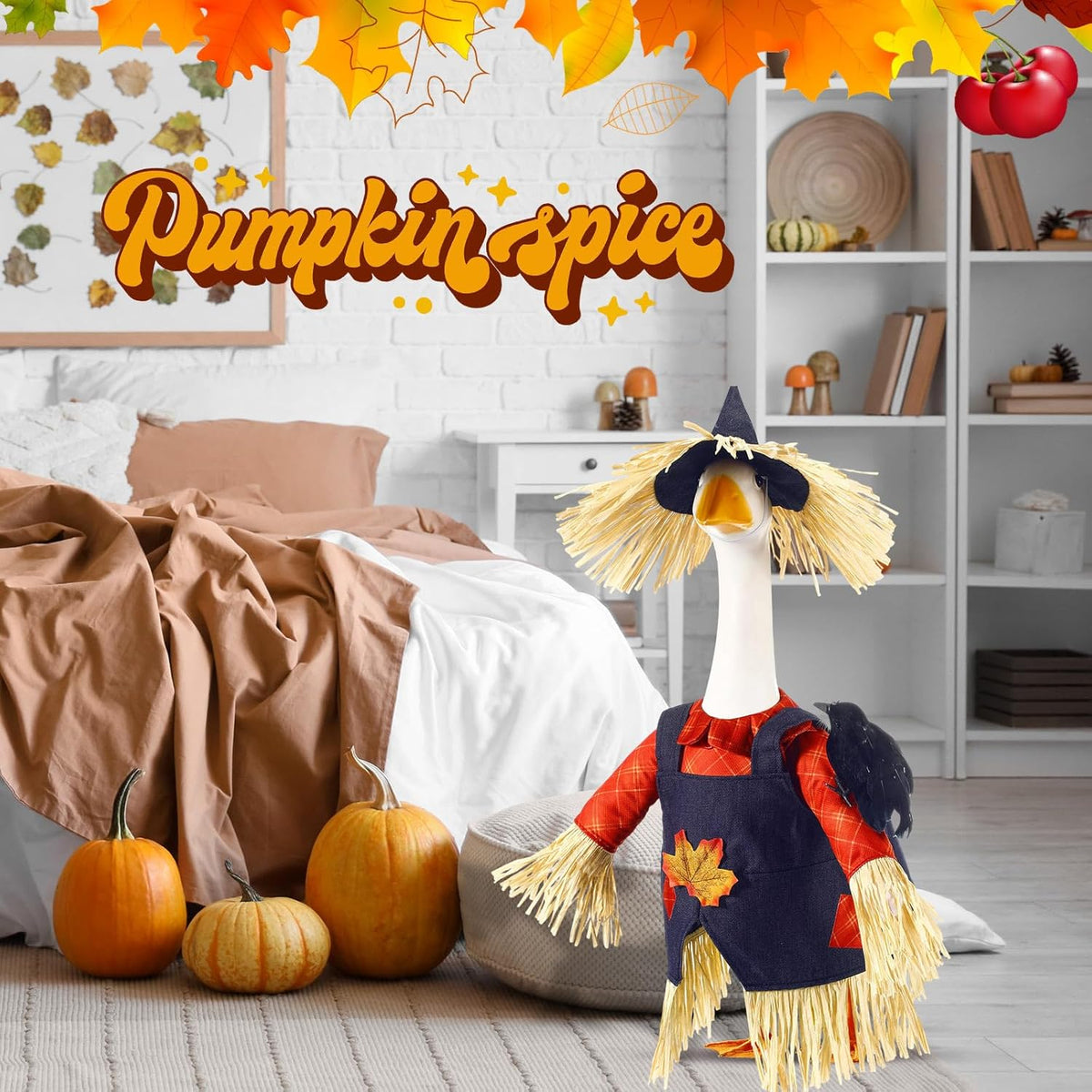 3 Pcs Thanksgiving Scarecrow Porch Goose Outfits for 23 Inch Lawn Statue Goose Design with Hat