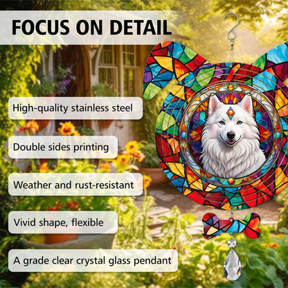 American Eskimo Dog Ears Wind Spinner, American Eskimo Wind Spinner Hanging for Yard and Garden