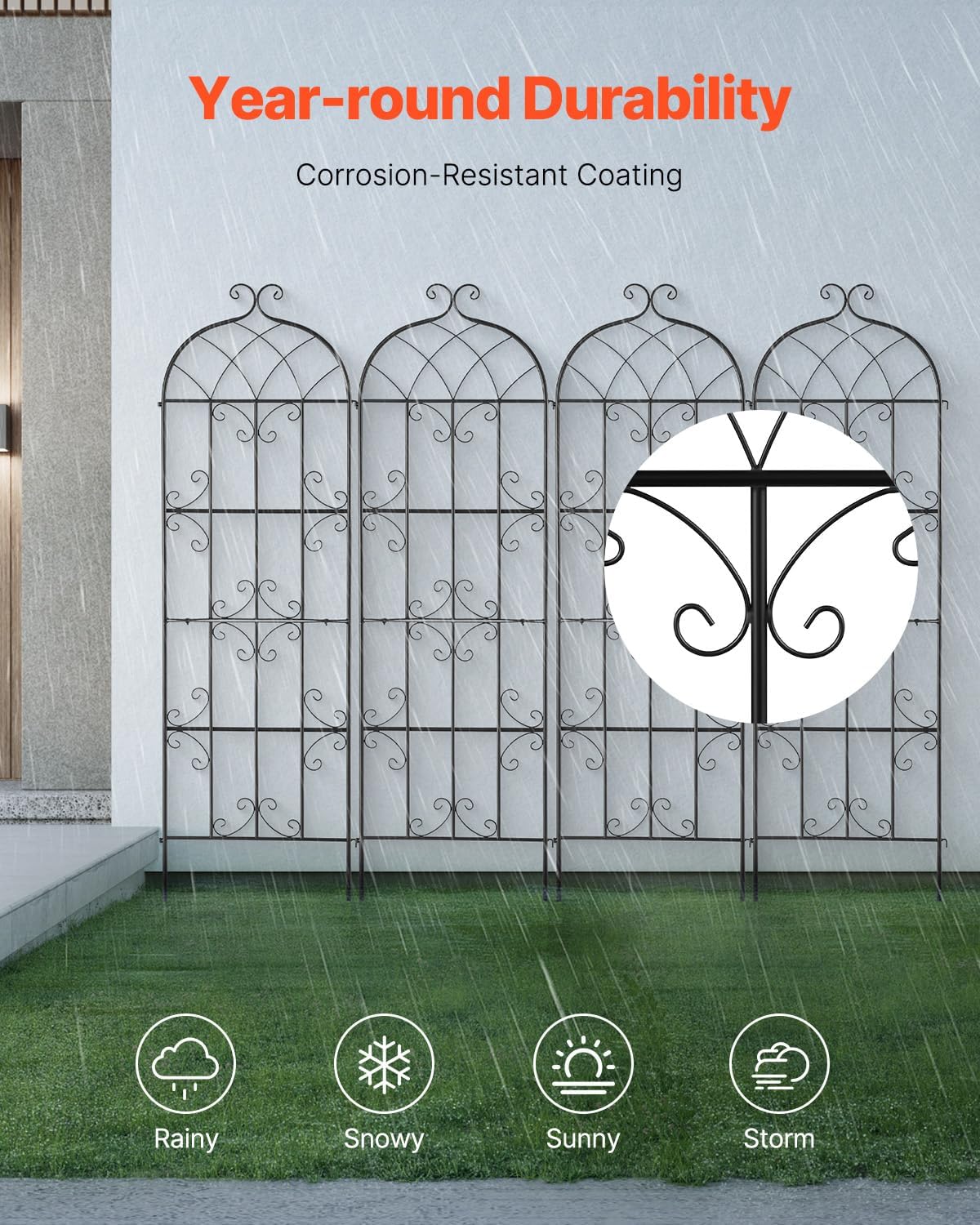 VEVOR 71 x 20 in, 4 Packs Rustproof Metal Garden Flower Trellis, Outdoor Climbing Rose & Cucumber