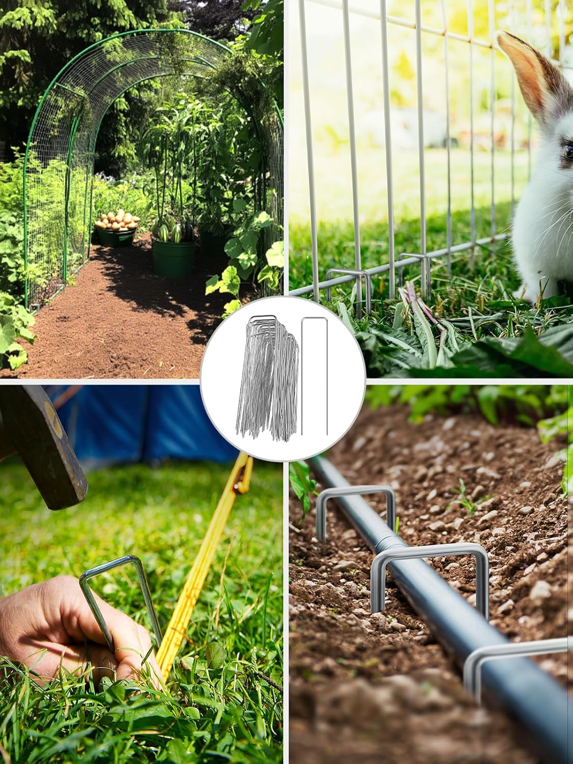 GROWNEER 100 Packs 12 Inches Landscape Staples Heavy Duty 11 Gauge Galvanized Steel Garden Stakes