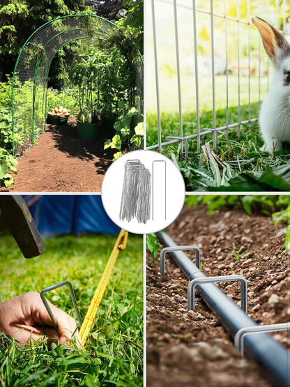 GROWNEER 100 Packs 12 Inches Landscape Staples Heavy Duty 11 Gauge Galvanized Steel Garden Stakes