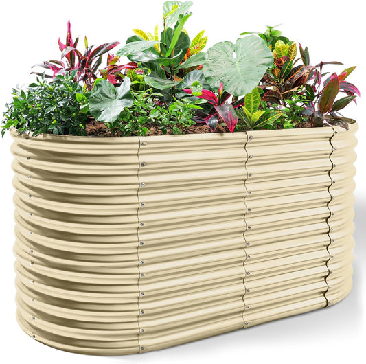 Land Guard 6x3x3ft Oval Galvanized Raised Garden Beds, Large-Capacity Metal Planter Box Outdoor