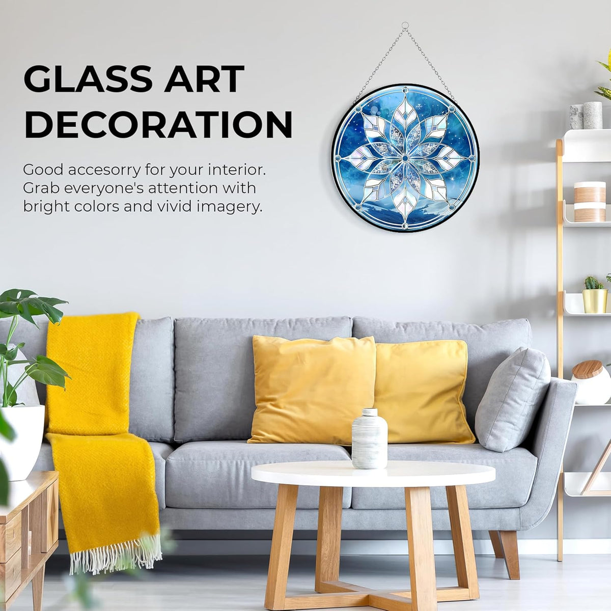 Christmas Snowflake Stained Glass Sun Catcher, Wall Hanging Colored Decor Room Outdoor Window