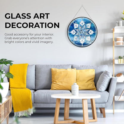 Christmas Snowflake Stained Glass Sun Catcher, Wall Hanging Colored Decor Room Outdoor Window