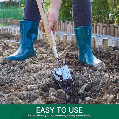 Berry&Bird Garden Trowel with Long Handle, 23.43in Stainless Steel Short Shovel with Wood Handled