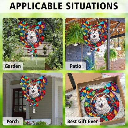 American Eskimo Dog Ears Wind Spinner, American Eskimo Wind Spinner Hanging for Yard and Garden