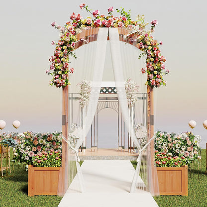 Giantex Garden Arbor with Planter Boxes, Wooden Arch with Trellis and Raised Garden Bed for