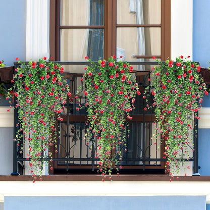 Artificial Hanging Flowers, 3 Pcs Fake Hanging Plants Artificial Vines for Outdoors, Fake Ivy Vine