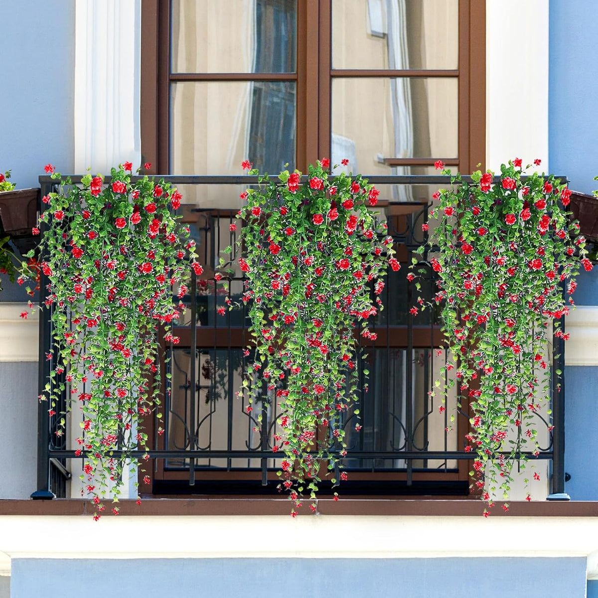 Artificial Hanging Flowers, 3 Pcs Fake Hanging Plants Artificial Vines for Outdoors, Fake Ivy Vine