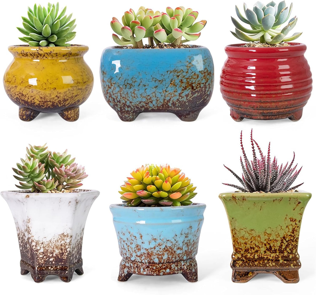 ARTKETTY Succulent Pots - Small Succulent Plant Pot with Drainage Set of 6, Ceramic Cactus Planter