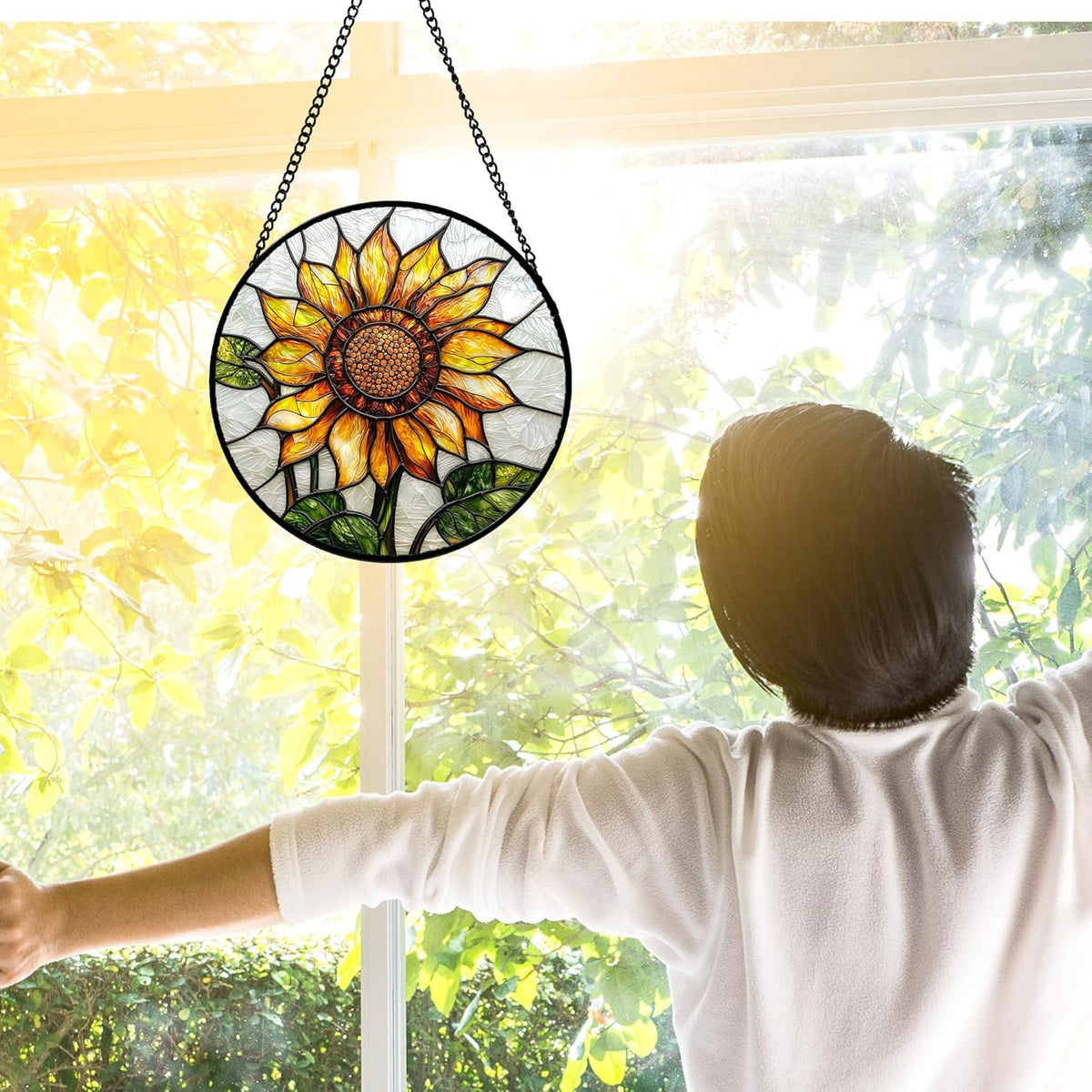 Stained Glass Window Hanging - Sunflower Flower Suncatcher Ready to Hang Window Doors Home