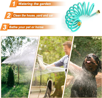 GASHER 10FT PU Recoil Garden Water Hose with 3/4"Inch Brass Fittings Retractable, Swivel Female for