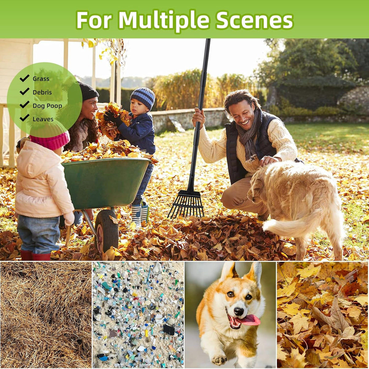 Small Rake for Gardening 63 Inch Adjustable Heavy Duty Garden Leaf Rakes Garden Tools 11 Metal