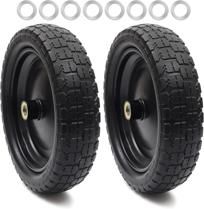 AR-PRO (2-Pack) 13" Flat Free Tire and Wheel - with 5/8" Axle Bore Hole, 2.17" Offset Hub - 13 lnch