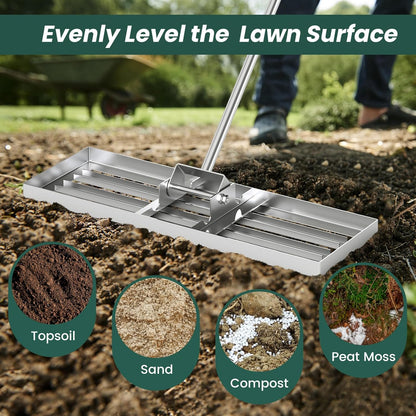 Goplus Lawn Leveling Rake, 30" x 10" Heavy Duty Level Lawn Tool w/ Ergonomic Handle for Soil
