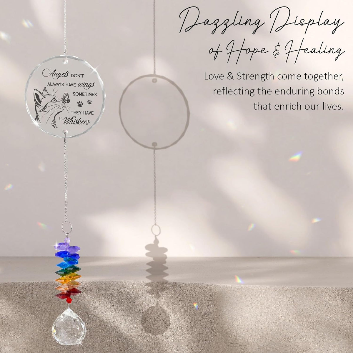 Glass Ornament Suncatcher - Cats Memorial Sympathy Gift - Crystal Rainbow Maker for Cat Lover