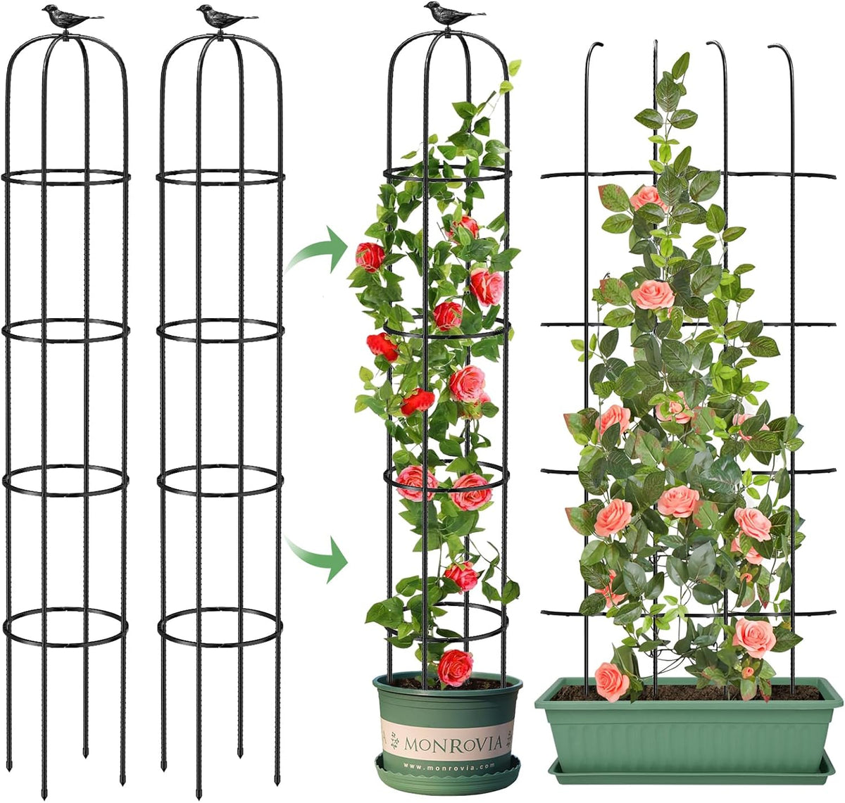 Tower Obelisk Garden Trellis for Climbing Plant，73.6inch Rustproof Metal Potted Plant Climbing