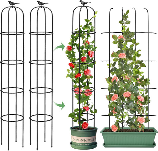 Tower Obelisk Garden Trellis for Climbing Plant，73.6inch Rustproof Metal Potted Plant Climbing